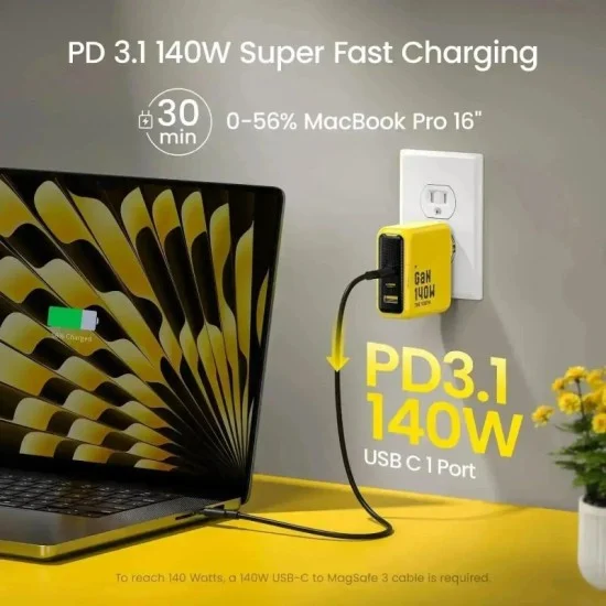 YOUTHPD 140W 3-PORT WALL CHARGER _ Yellow